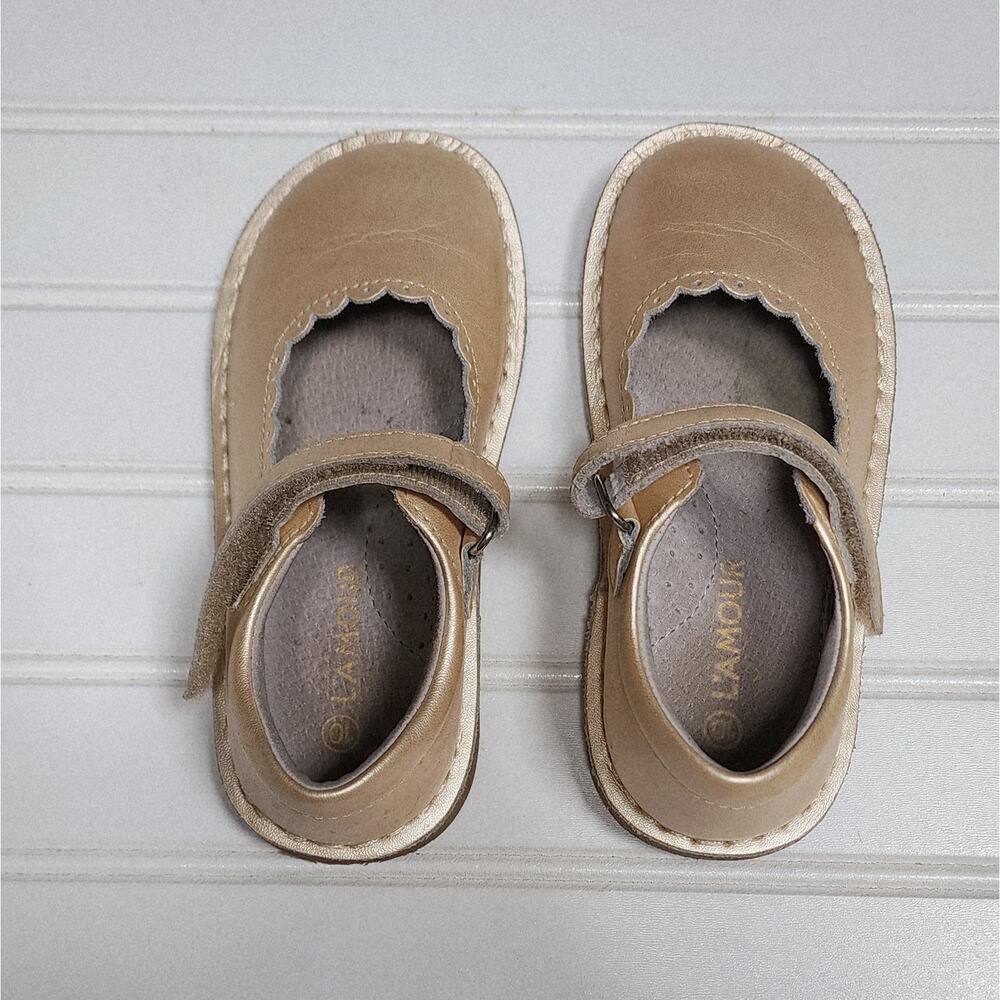 L'Amour Girls Caitlin Metallic Gold Leather Mary Jane Shoes Size 10 Toddler - Picture 2 of 10